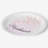 パームツリートロピカルピンクパターン名前をカスタムする  ペーパープレート (アングル)