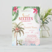 パームツリートロピカルフラワーズサマースウィート16パーティー 招待状 (スタンド正面)