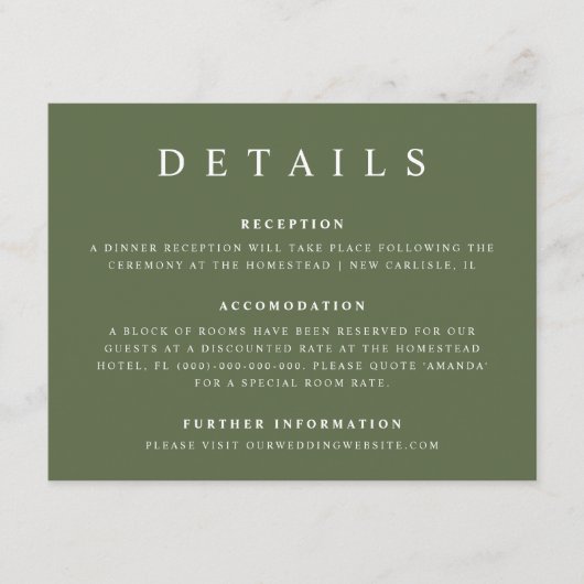 パームツリートロピカルミニマルビーチ結婚式詳細 エンクロージャーカード (正面)