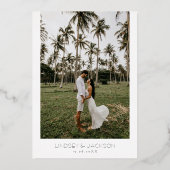 パームツリートロピカルミニマルビーチ結婚式金ゴールド 箔招待状 (裏面)