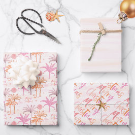 パームツリートロピカルメリークリスマスパターン ラッピングペーパーシート