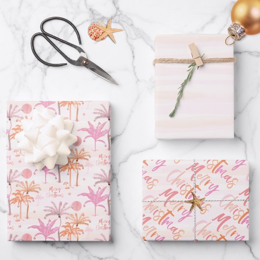 パームツリートロピカルメリークリスマスパターン ラッピングペーパーシート