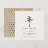 パームツリーネイビークラフトカップルシャワー招待状 サンキューカード (正面/裏面)