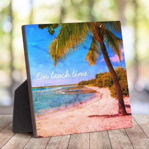 パームツリーハワイビーチヴィンテージ写真オンビーチ時間 フォトプラーク