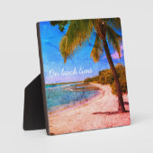 パームツリーハワイビーチヴィンテージ写真オンビーチ時間 フォトプラーク (正面)