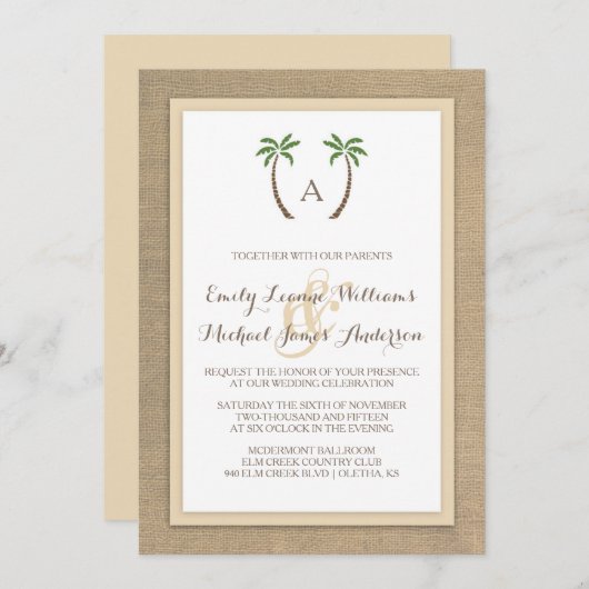 パームツリーバーラップビーチトロピカル結婚式招待状 招待状 (正面/裏面)