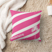 パームツリーパーソナルホットピンクストライプ装飾用クッション クッション (ブランケット)