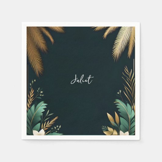 パームツリービーチグリーンアンドゴールドブライダルシャワー スタンダードカクテルナプキン (正面)