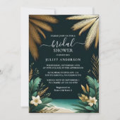 パームツリービーチグリーンアンド金ゴールドブライダルシャワー 招待状 (正面)