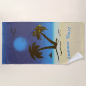 パームツリービーチサマータイム！ナイトタイムブルー ビーチタオル (正面)