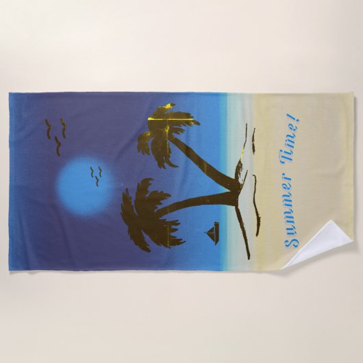 パームツリービーチサマータイム!ナイトタイムブルー ビーチタオル (正面)