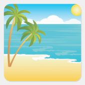 パームツリービーチシーン スクエアシール (正面)