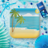 パームツリービーチシーン ペーパープレート (パーティー)