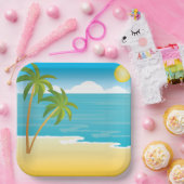 パームツリービーチシーン ペーパープレート (パーティー)