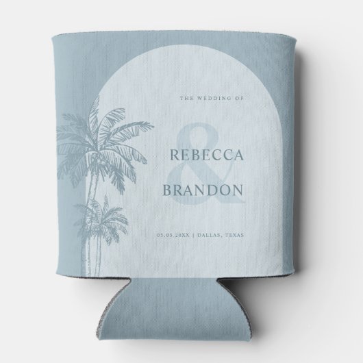 パームツリービーチダスティブルー航海の結婚式の引き出物 缶クーラー (裏面)