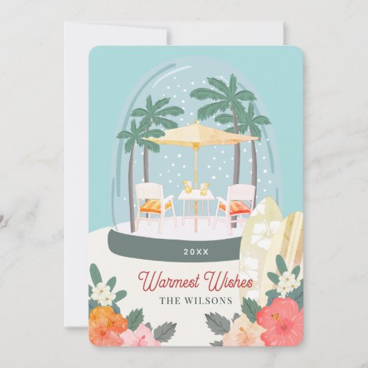 パームツリービーチチェアススノーグローブクリスマス シーズンカード (正面)