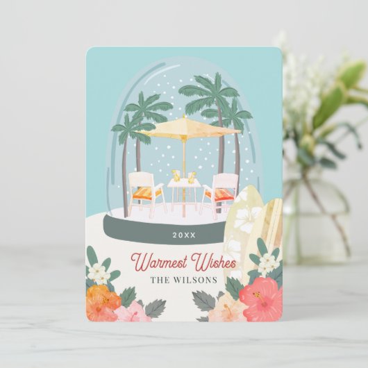 パームツリービーチチェアススノーグローブクリスマス シーズンカード (スタンド正面)