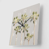 パームツリービーチデザイン288ピューターグリーンカラー スクエア壁時計 (傾斜)