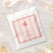 パームツリーピンクトロストライプのピカルビーチ結婚式 フェイバーバッグ (クリップ留めされた状態)