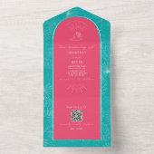 パームツリーピンクブルービーチ結婚式QRコードRSVP オールインワン招待状 (内側)