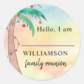 パームツリーファミリ懇親会名タグ ラウンドシール (正面)