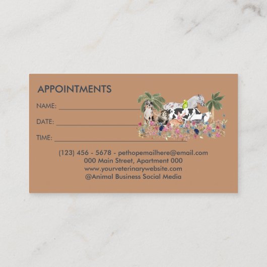 パームツリーファーム動物キャットドッグバードペットアポイントメント 名刺 (裏面)