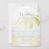 パームツリーブルーグリーンエンチャントンティングコースト結婚ーズ 招待状 (正面)