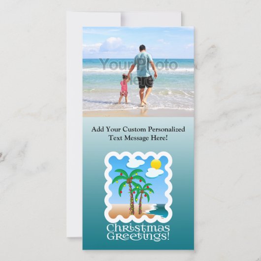パームツリーホリデーライツビーチクリスマス シーズンカード (正面)