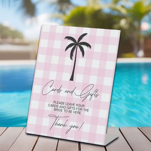 パームツリーホワイトピンク市松模様にクカード&ギフト 台座サイン