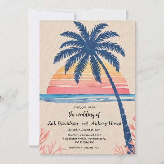 パームツリーボホビーチ結婚式招待状 招待状 (正面)