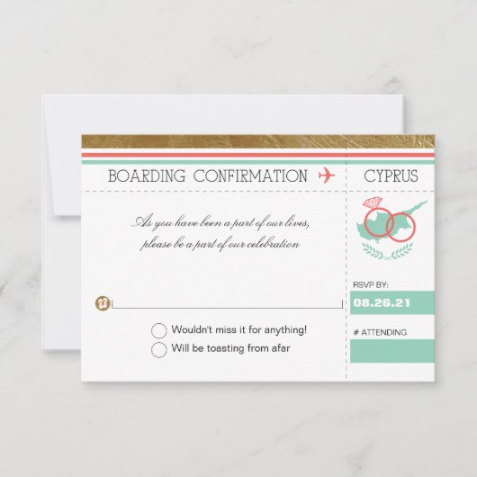 パームツリーボーディングパスーーキプロス RSVP 招待状 (正面)