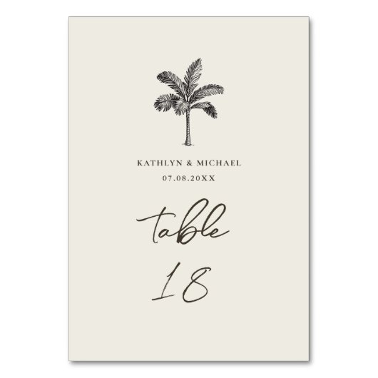 パームツリーミニマリスト結婚トロピカルテーブル番号 テーブルナンバー (正面)