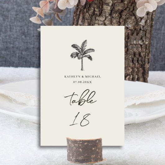 パームツリーミニマリスト結婚トロピカルテーブル番号 テーブルナンバー