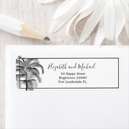 パームツリーモダンエレガント白黒 ラベル (インサイチュ)