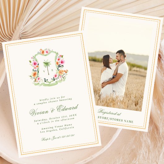 パームツリーモノグラムトロピカルビーチカップルシャワー 招待状
