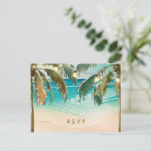 パームツリーライトビーチ結婚式rsvpポストカード インビテーションポストカード (スタンド正面)