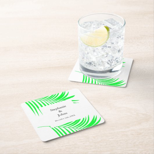 パームツリーリーフグリーン離れエレガントウェディング スクエアペーパーコースター (インサイチュ)