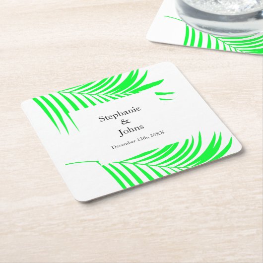 パームツリーリーフグリーン離れエレガントウェディング スクエアペーパーコースター (アングル)