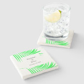 パームツリーリーフグリーン離れエレガントウェディング ストーンコースター (横)