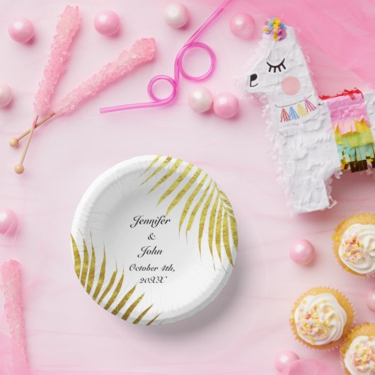 パームツリーリーフゴールドフォイル葉ズかわいい結婚式 ペーパーボウル (パーティー)