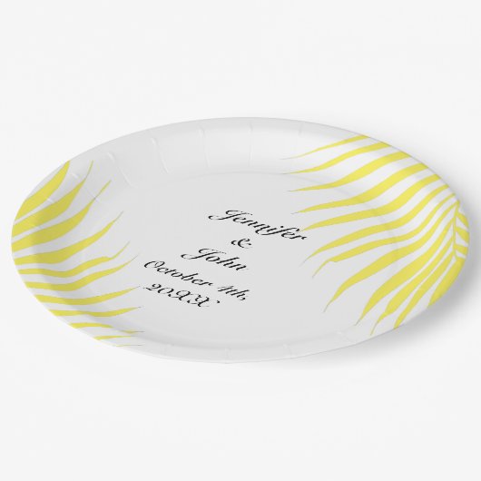 パームツリーリーフレモンイエローレ葉ンシューディング ペーパープレート (アングル)