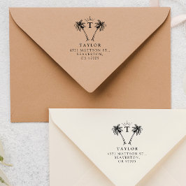 パームツリーヴィンテージイニシャル&ファミリー差出人住所 ラバースタンプ