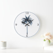 パームツリーヴィンテージトロピカルエレガントブルーフレーム ラージ壁時計 (ホーム)