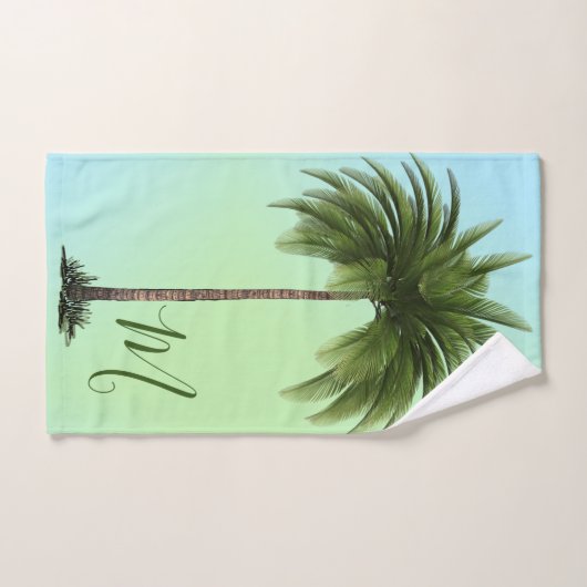 パームツリーヴィンテージトロピカルモノグラムエレガントグリーン バスタオルセット (ハンドタオル)