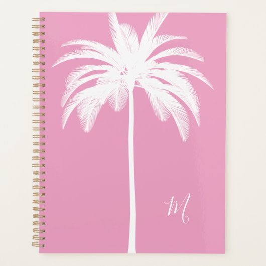 パームツリーヴィンテージホワイトピンク熱帯エレガント プランナー手帳 (正面)