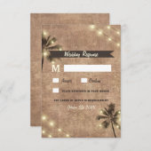 パームツリーヴィンテージライトビーチ結婚式RSVPカード 出欠カード (正面/裏面)