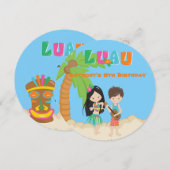 パームツリー丸型ルアウパーティー招待状 招待状 (正面/裏面)