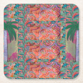 パームツリー抽象芸術 スクエアペーパーコースター