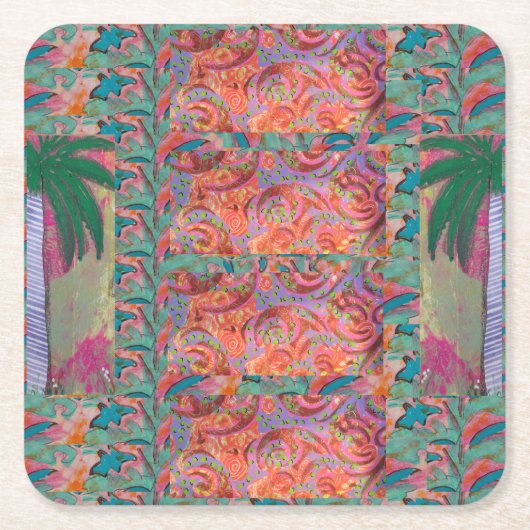 パームツリー抽象芸術 スクエアペーパーコースター (正面)