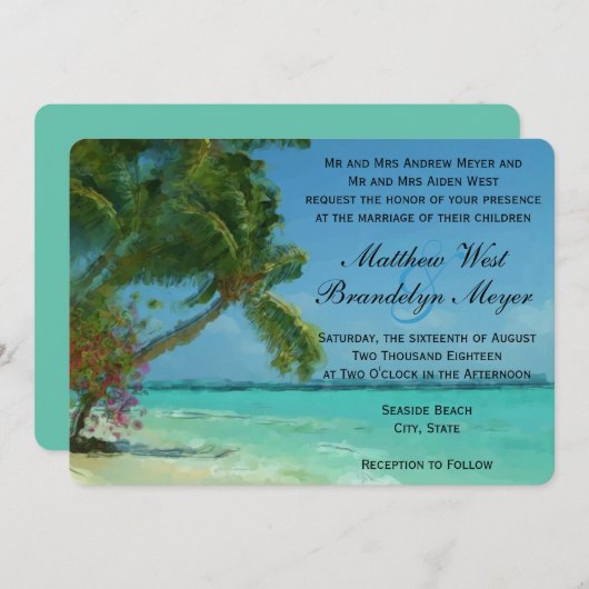 パームツリー海宛先ウェディング招待状 招待状 (正面/裏面)